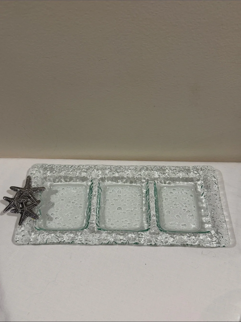 Clear Textured Glass Triple relishTray - Elegant Clear Glass